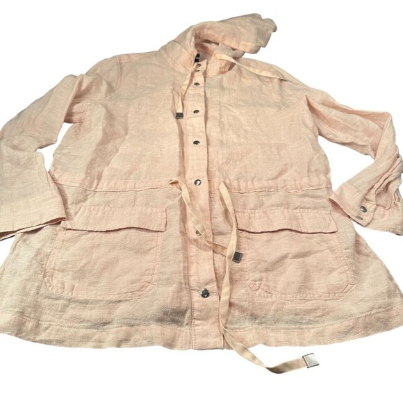 Rachel Roy Jackets & Blazers - Rachel Roy Linen Hooded Snap Jacket Women Cinch Waist Lightweight Long Sleeve